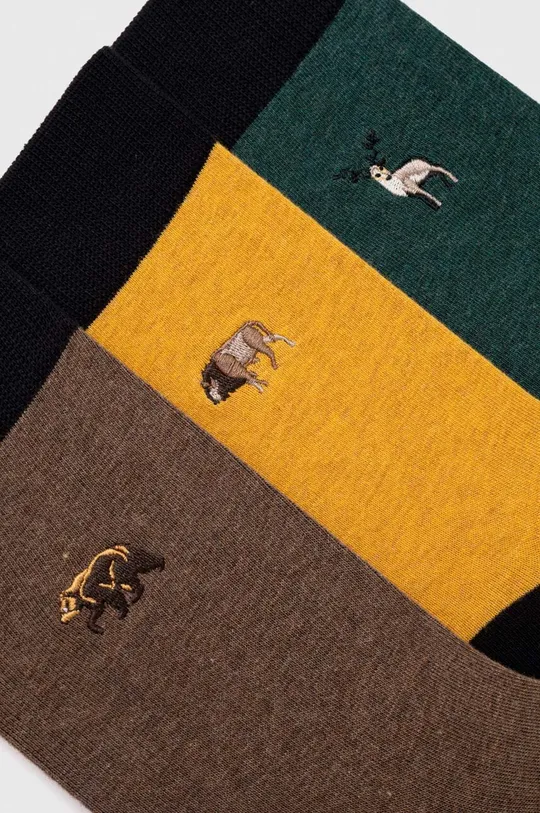 Skarpetki bawełniane męskie z ozdobnym haftem z motywem zwierzęcym (3-pack) kolor multicolor multicolor