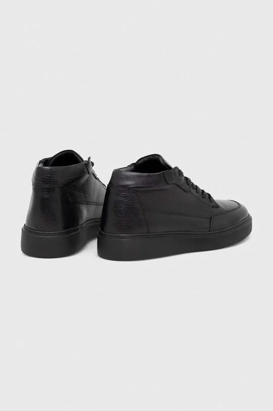 czarny Sneakersy męskie ze skóry naturalnej kolor czarny