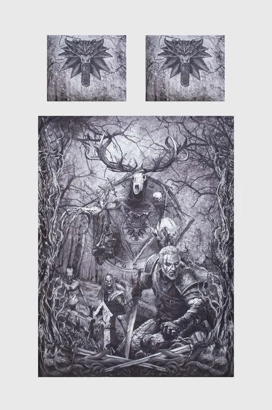 Komplet pościeli bawełnianej 160 x 200 cm z kolekcji The Witcher x Medicine kolor czarny czarny