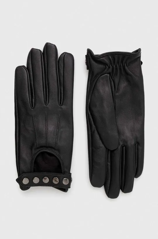 Rękawiczki damskie skórzane kolor czarny czarny