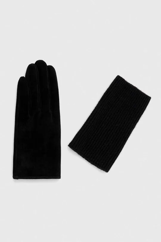Semišové rukavice dámske čierna farba čierna