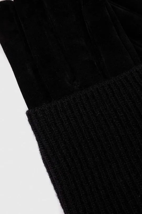Rękawiczki zamszowe damskie kolor czarny Materiał zasadniczy: 100 % Skóra zamszowa, Podszewka: 100 % Poliester, Inne materiały: 80 % Wełna, 20 % Poliamid