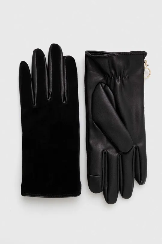 Semišové rukavice dámske čierna farba čierna