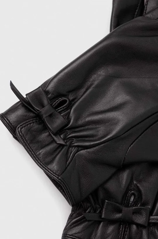 Rękawiczki skórzane damskie gładkie kolor czarny czarny