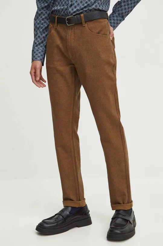 brązowy Spodnie męskie slim fit kolor brązowy Męski