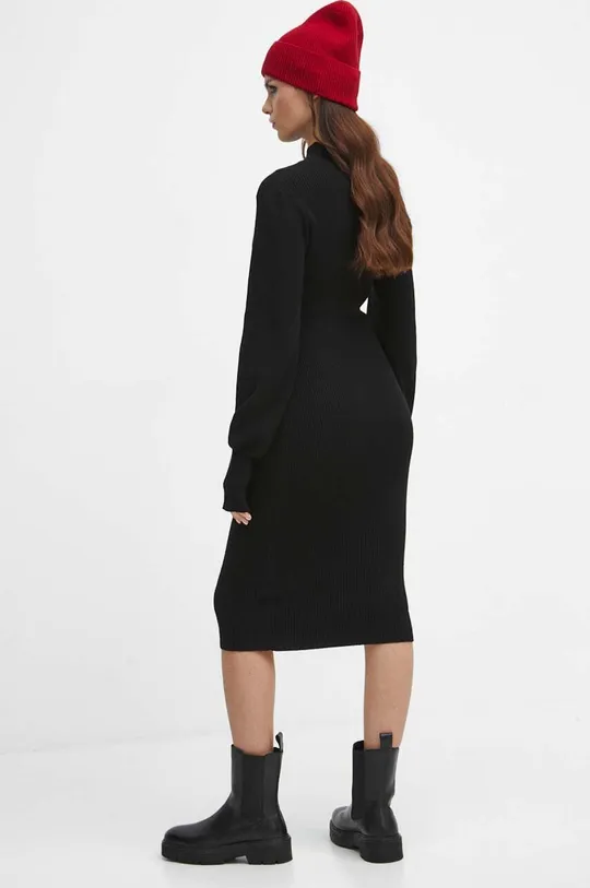 Sukienka damska prążkowana midi w stylu casual kolor czarny 50 % Wiskoza, 26 % Poliamid, 24 % Poliester