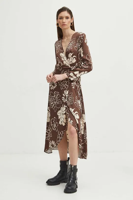 Sukienka damska maxi wzorzysta kolor brązowy brązowy