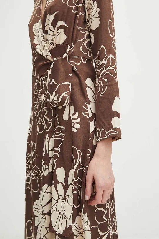 Sukienka damska maxi wzorzysta kolor brązowy Damski
