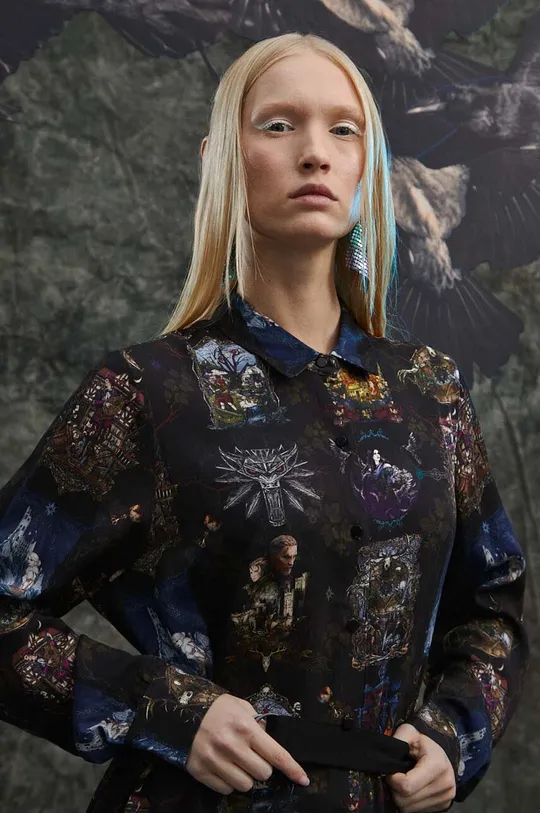 Šaty midi z kolekcie The Witcher x Medicine čierna farba Dámsky