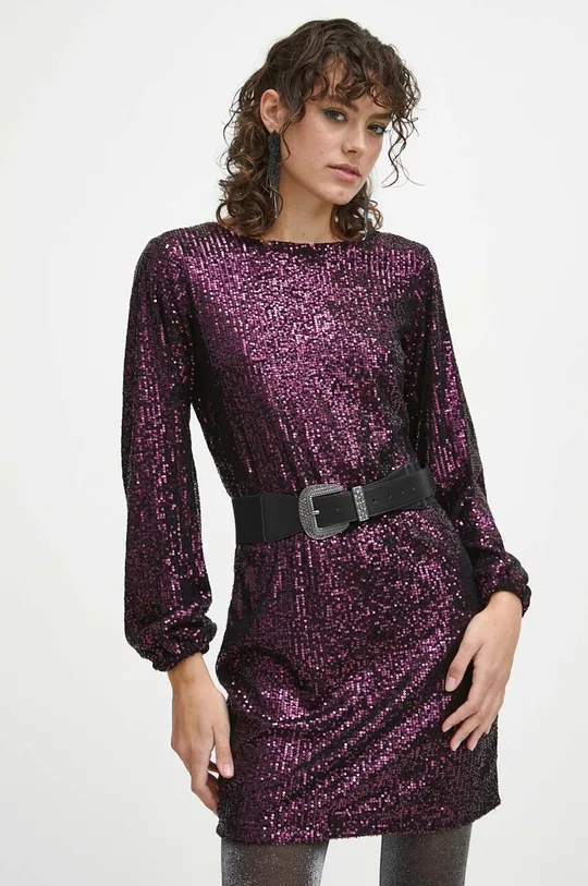 Sukienka damska mini z cekinami kolor fioletowy Materiał główny: 95 % Poliester, 5 % Elastan Podszewka: 100 % Poliester 