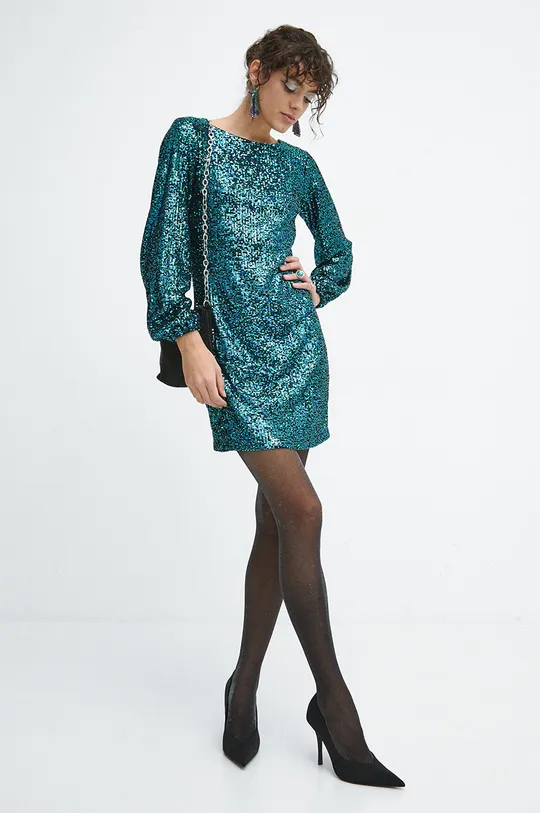 Sukienka damska mini z cekinami kolor turkusowy turkusowy