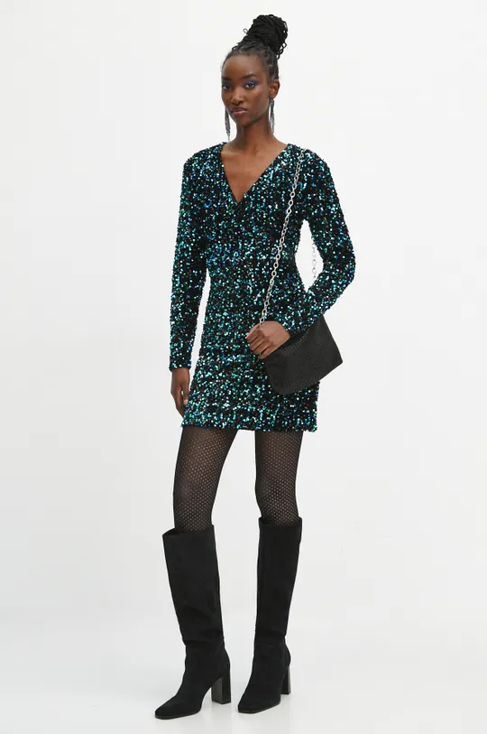 Šaty dámska tyrkysová farba Hlavný materiál: 95 % Polyester, 5 % Elastan Podšívka: 100 % Polyester