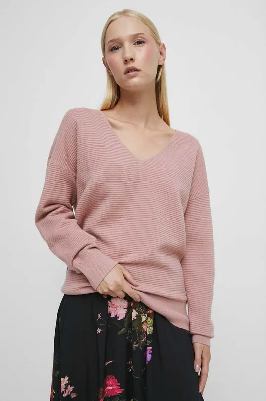różowy Sweter damski z fakturą kolor różowy