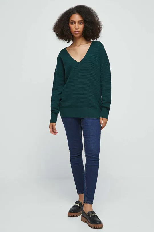 Sweter damski z fakturą kolor zielony zielony