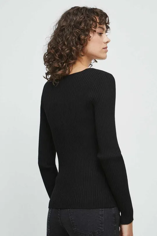 Sweter damski prążkowany kolor czarny 70 % Wiskoza, 30 % Poliamid