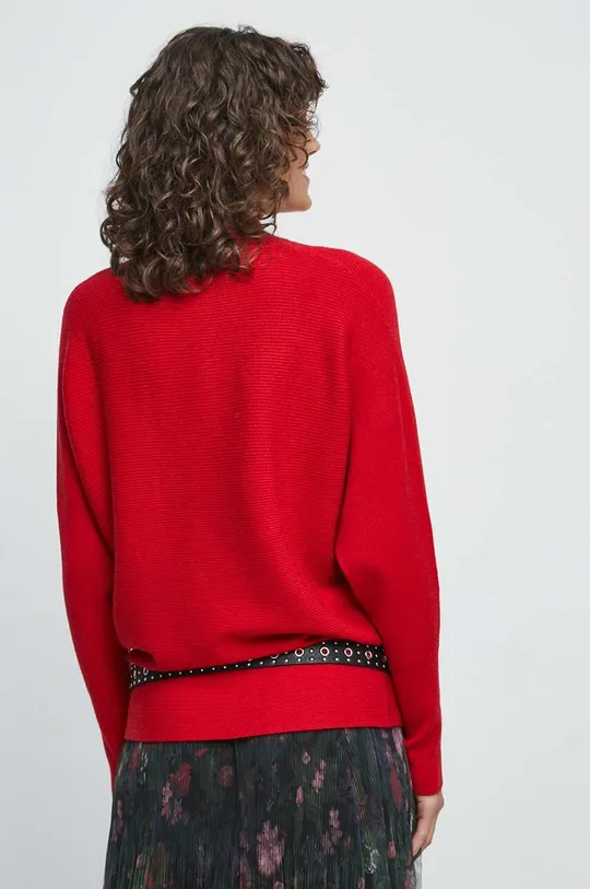 Sweter damski prążkowany kolor czerwony 50 % Wiskoza, 26 % Poliamid, 24 % Poliester