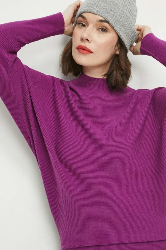 fioletowy Sweter damski prążkowany kolor fioletowy Damski