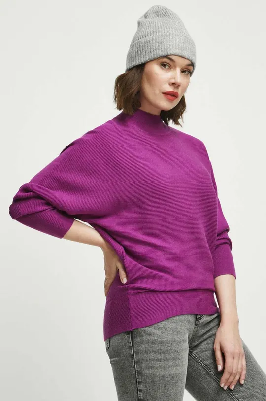 fioletowy Sweter damski prążkowany kolor fioletowy