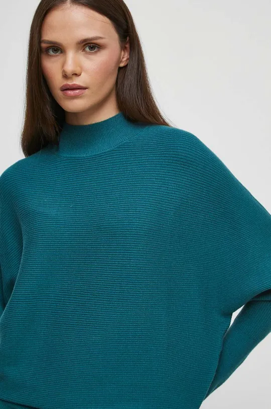 turkusowy Sweter damski prążkowany kolor zielony Damski