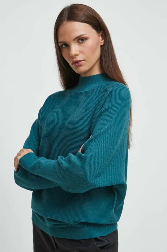 turkusowy Sweter damski prążkowany kolor zielony