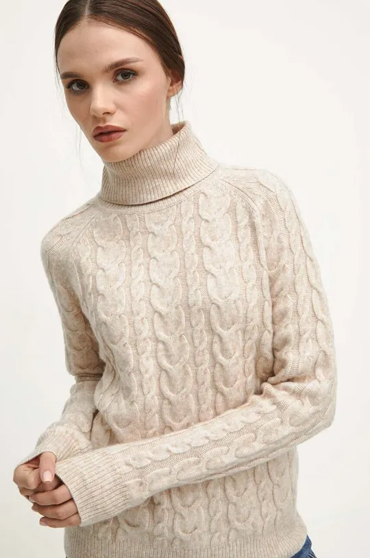 beżowy Sweter z domieszką wełny damski kolor beżowy