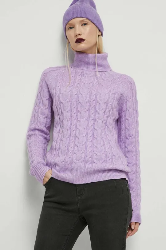 fioletowy Sweter z domieszką wełny damski kolor fioletowy Damski