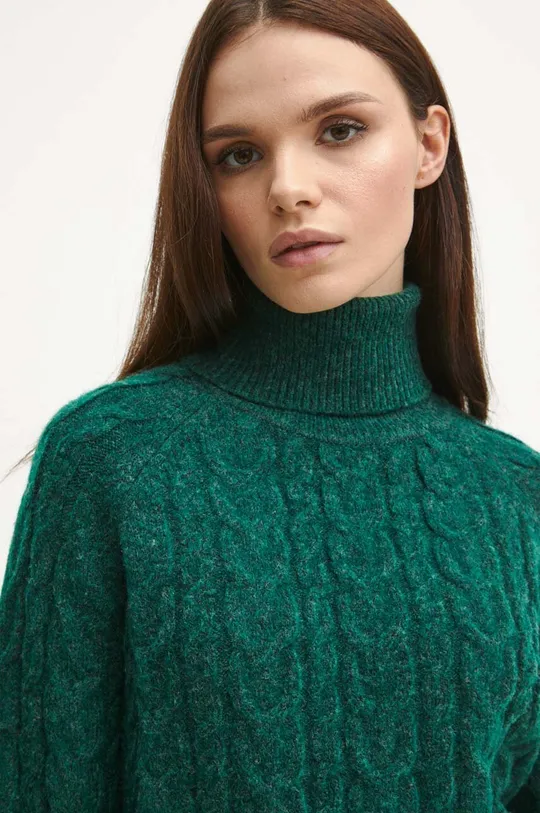 Sweter z domieszką wełny damski kolor zielony zielony