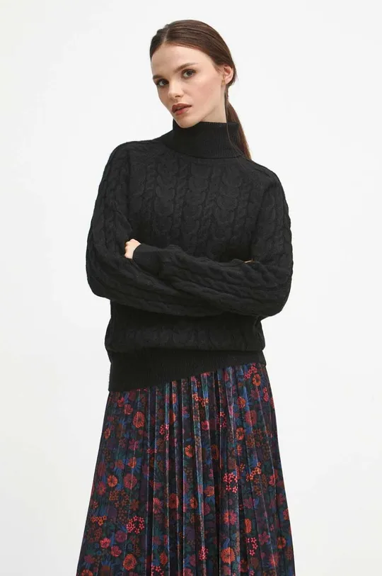 czarny Sweter z domieszką wełny damski kolor czarny Damski