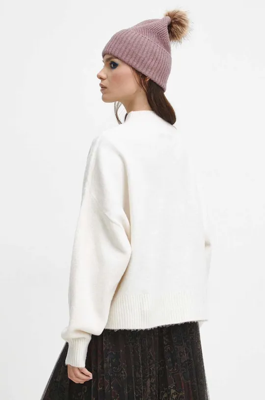 Sweter z domieszką wełny damski gładki kolor beżowy 60 % Akryl, 32 % Poliester, 5 % Wełna, 3 % Elastan