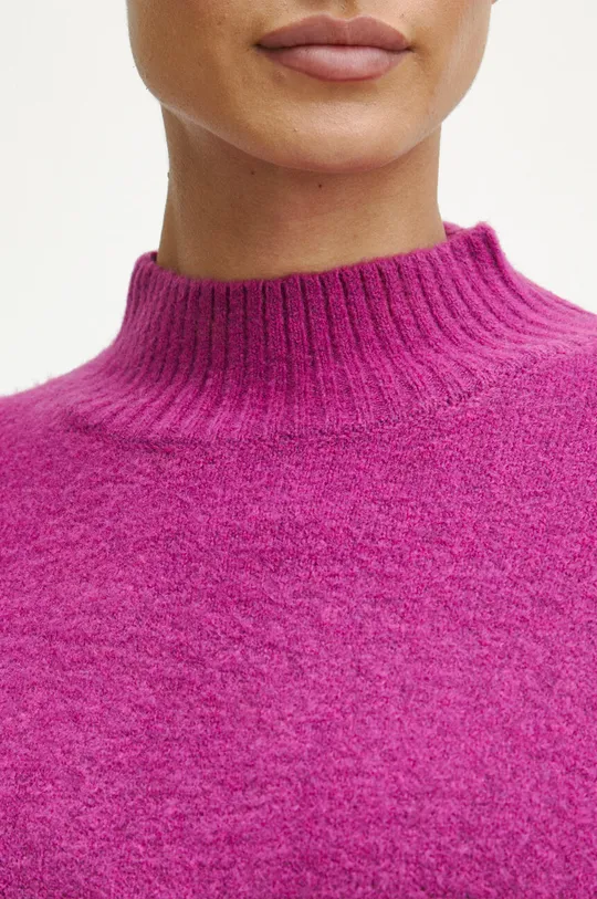 Sweter z domieszką wełny damski gładki kolor różowy Damski
