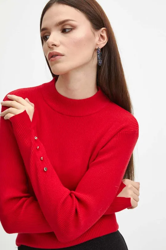 czerwony Sweter damski prążkowany kolor czerwony Damski
