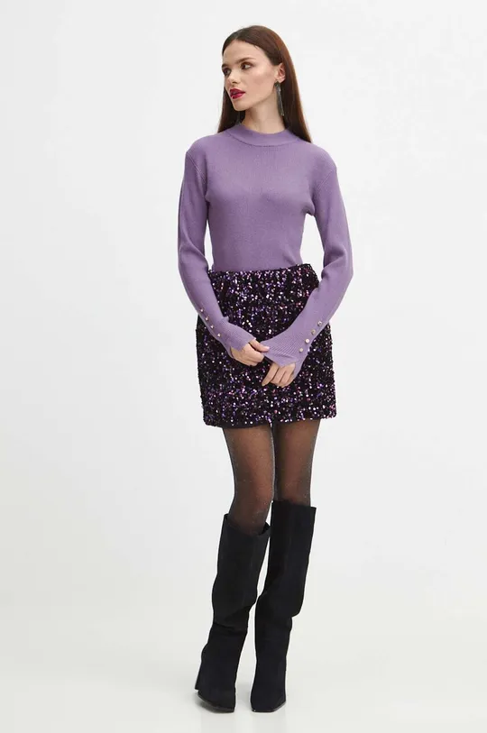 Sweter damski prążkowany kolor fioletowy fioletowy