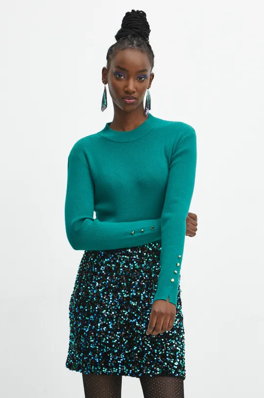 turkusowy Sweter damski prążkowany kolor zielony Damski