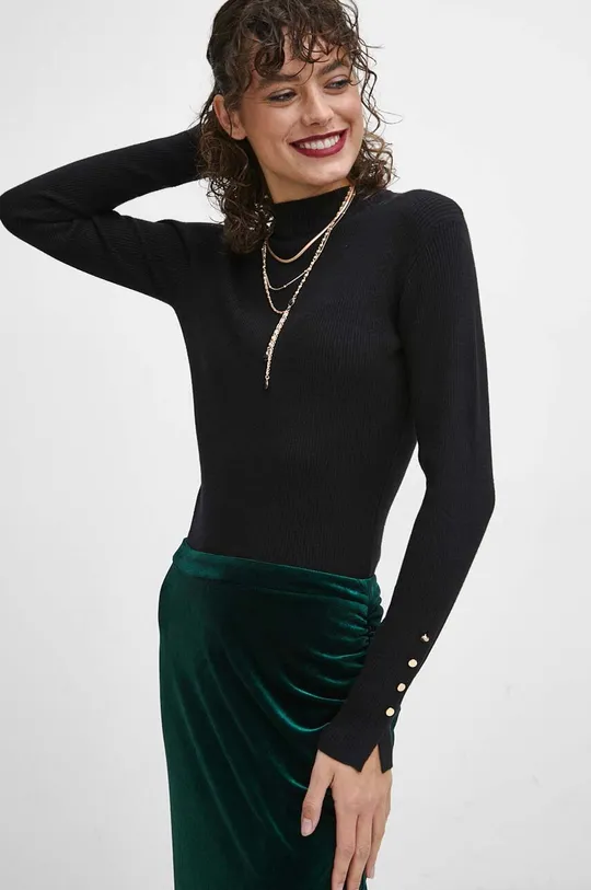 czarny Sweter damski prążkowany kolor czarny Damski
