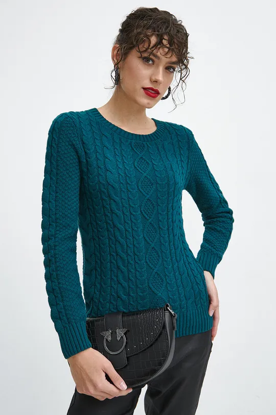 turkusowy Sweter damski z fakturą kolor zielony Damski