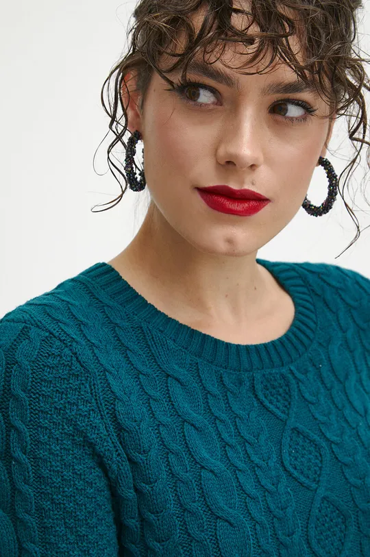 turkusowy Sweter damski z fakturą kolor zielony