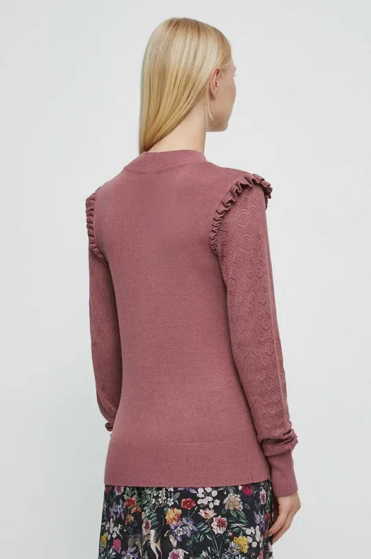 Sweter damski z fakturą kolor różowy 80 % Wiskoza, 20 % Poliamid