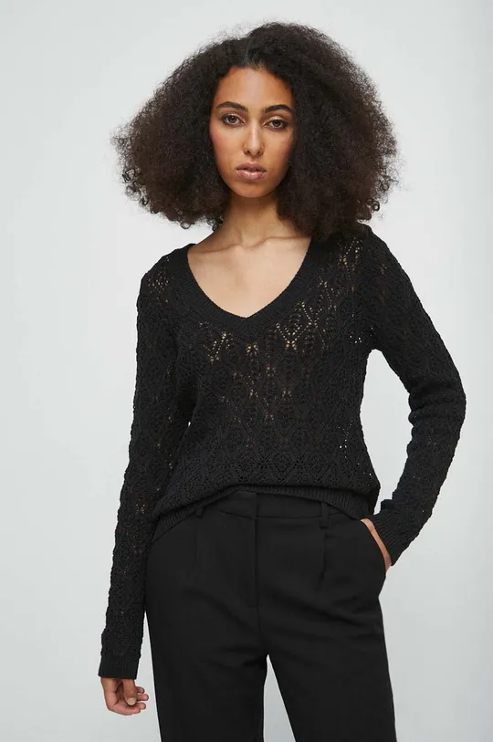 czarny Sweter damski ażurowy kolor czarny