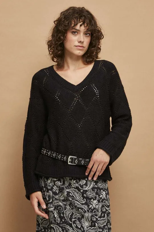 czarny Sweter damski z fakturą kolor czarny Damski