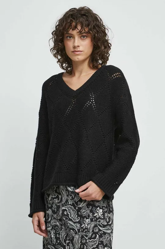 Sweter damski z fakturą kolor czarny czarny RW23.SWD406