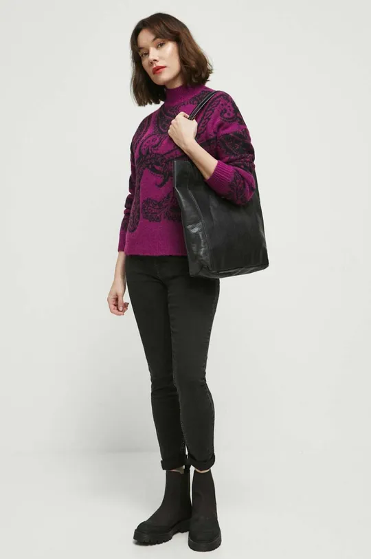 Sweter z domieszką wełny damski wzorzysty kolor fioletowy fioletowy