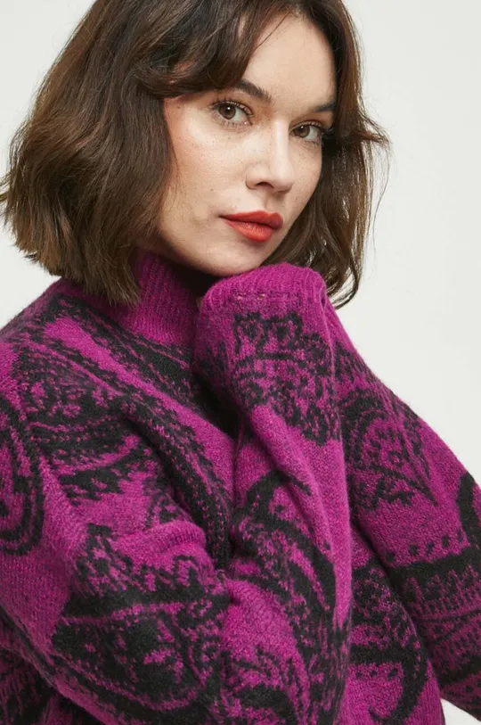 fioletowy Sweter z domieszką wełny damski wzorzysty kolor fioletowy