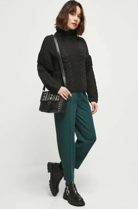 Sweter damski z ozdobnym splotem kolor czarny czarny