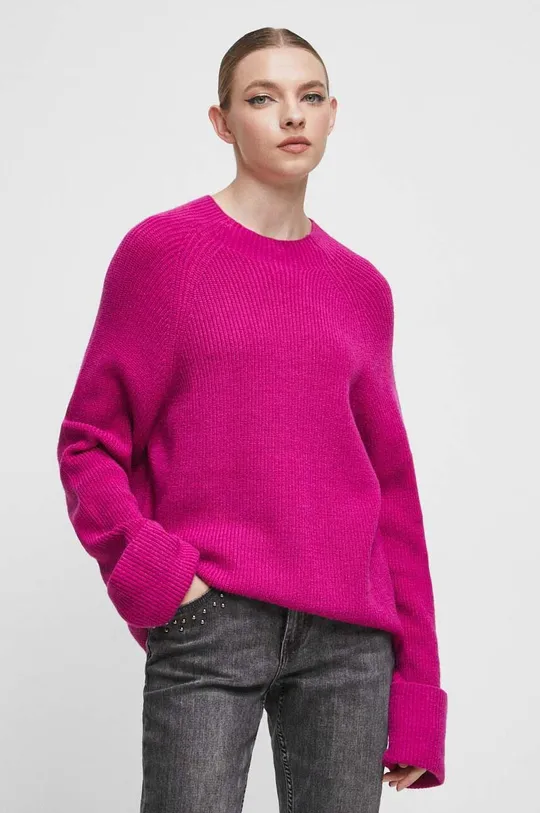 różowy Sweter damski prążkowany kolor różowy