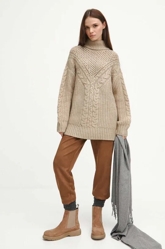 beżowy Sweter damski z fakturą kolor beżowy Damski