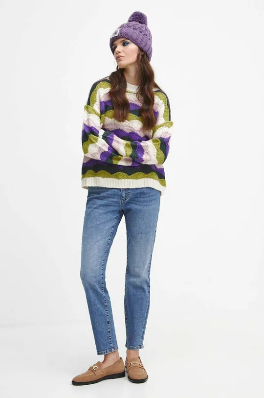 Sweter damski wzorzysty kolor beżowy beżowy
