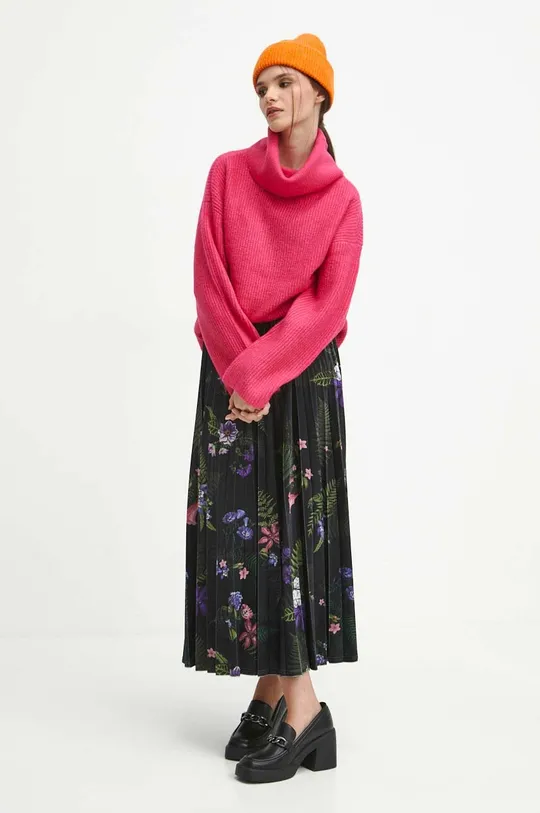 Sweter z domieszką wełny damski gładki kolor różowy różowy