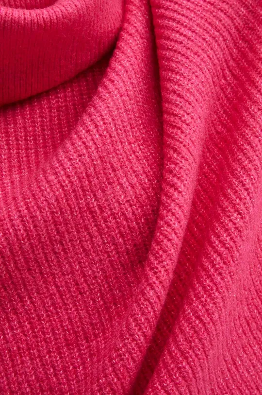 Sweter z domieszką wełny damski gładki kolor różowy Damski