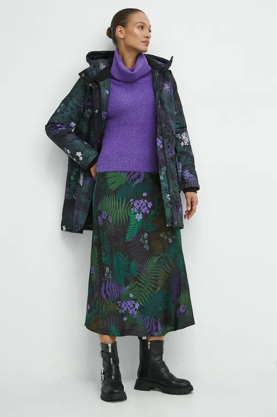 Sweter z domieszką wełny damski gładki kolor fioletowy fioletowy