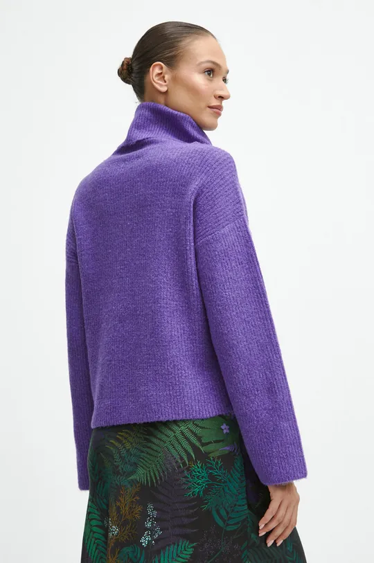 Sweter z domieszką wełny damski gładki kolor fioletowy 60 % Akryl, 32 % Poliester, 5 % Wełna, 3 % Elastan